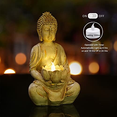 Buddha statue with candle, timer and on-off switch.