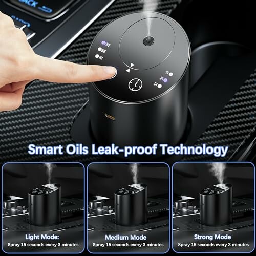 Smart car air freshener with leak-proof technology and three spray modes.