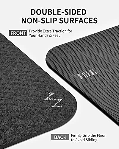 Double-sided non-slip surfaces yoga mat showing front and back textures for traction and grip.