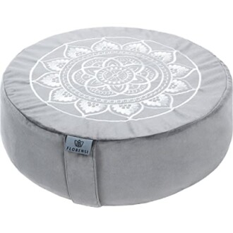 Gray meditation cushion with mandala design