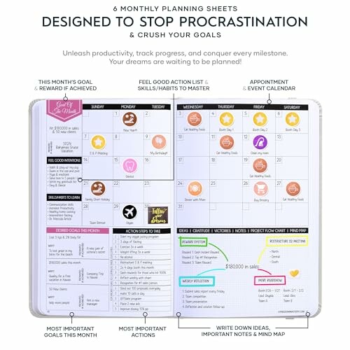 Monthly planning sheets for productivity and goal tracking.