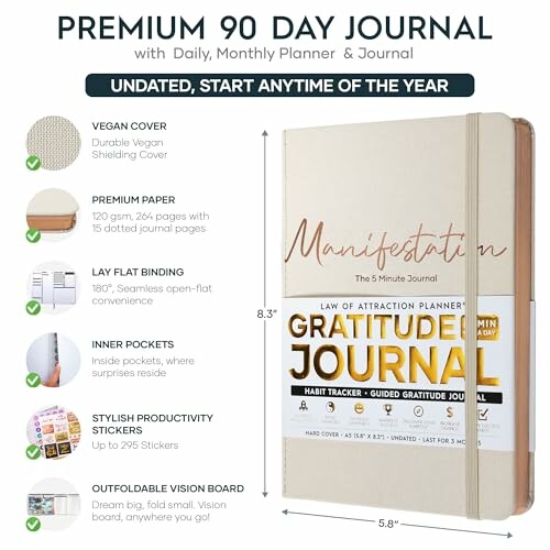 Premium 90 day journal with vegan cover and planner features.