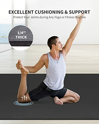 Man performing yoga pose on cushioned mat with excellent support.